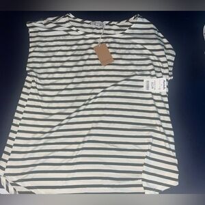 Green and White Striped Short Sleeve Tee